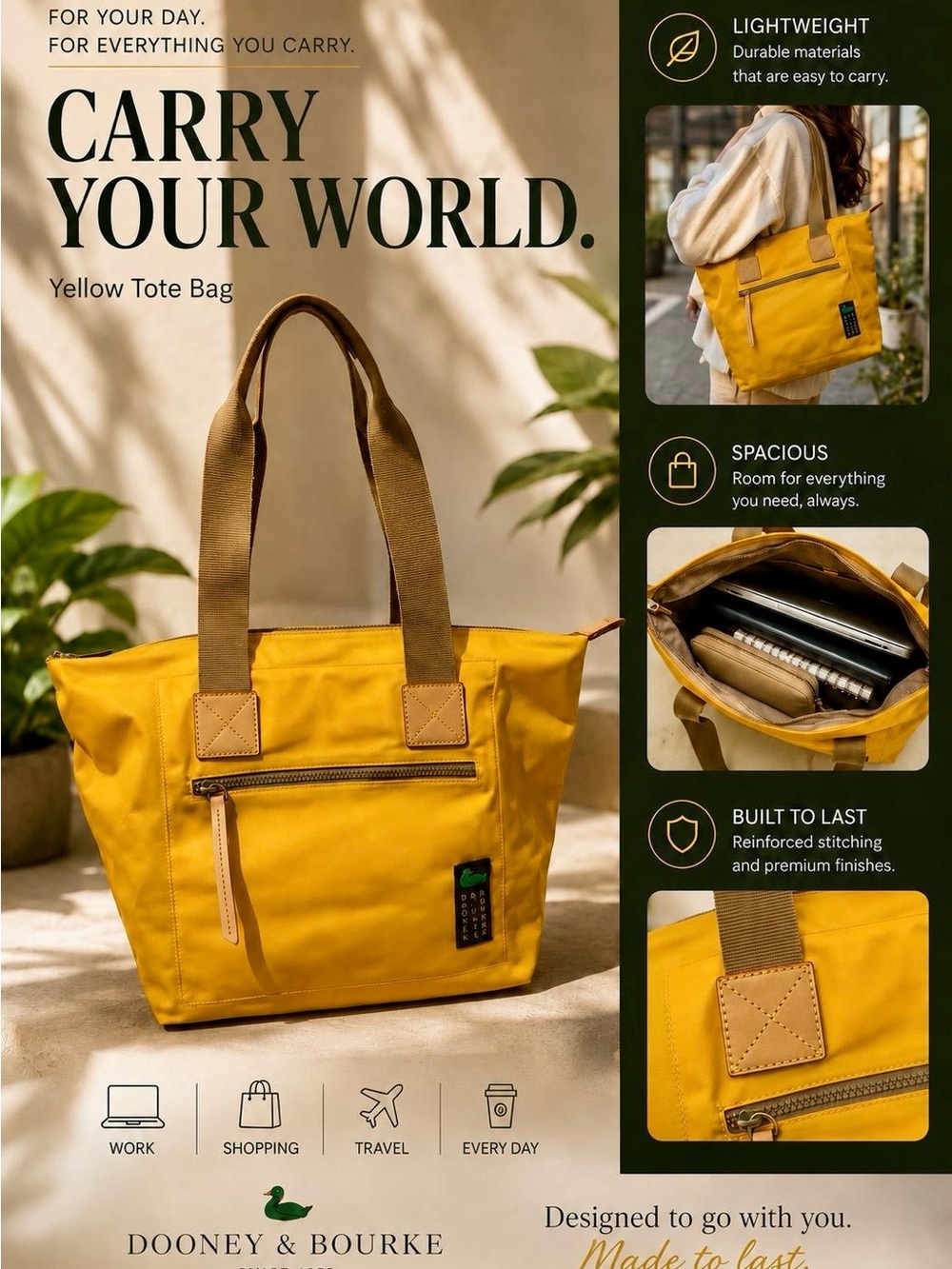 Dooney & Bourke Nylon Yellow Tote with Tan Straps